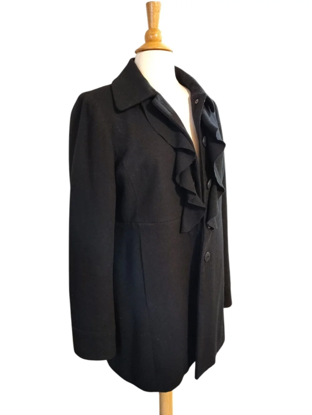 J Crew Women's Classic Black Ruffle Front Wool Blend Winter Lined Coat Black 12